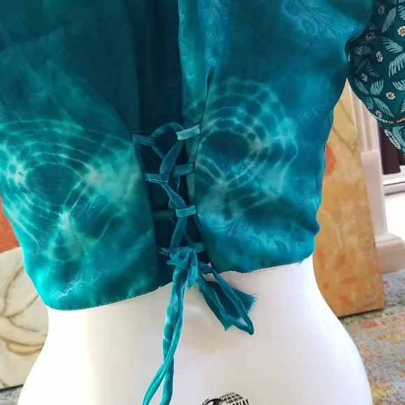 BEAUTIFUL Embroidery Beaded Ethnic Turquoise Silk SS Vintage Crop Top Jacket - Picture 9 of 16